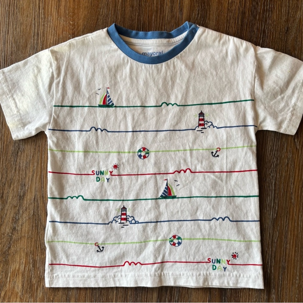 Mayoral Kids' White and Blue Nautical Tee